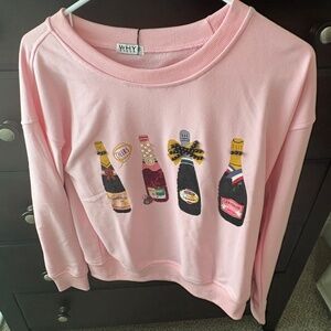 Size Small WHY Dress Pink Sweatshirt with Beaded Champagne Bottles
